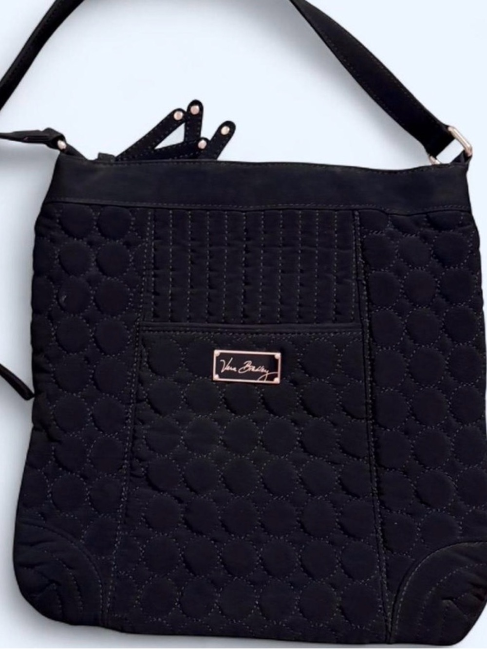 Vera Bradley Black Quilted Crossbody Tote with Front Pocket